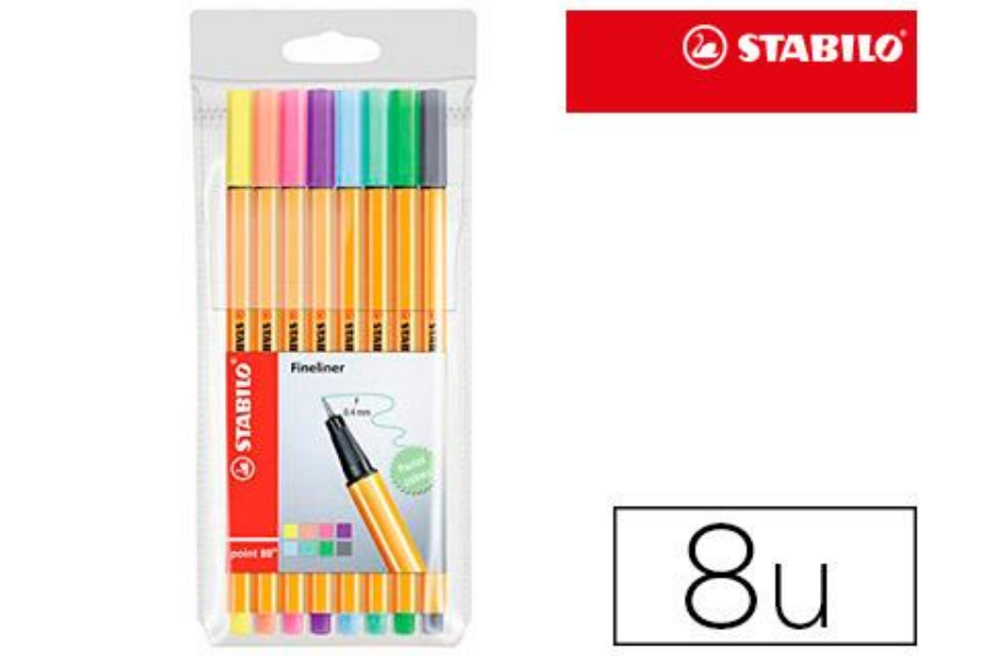 ROTULADOR STABILO POINT 88 FINELINER PASTEL 8U