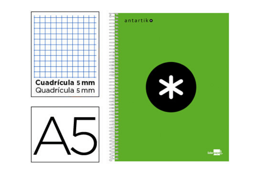 CUADERNO A5 VERDE CUADROS - ANTARTIK